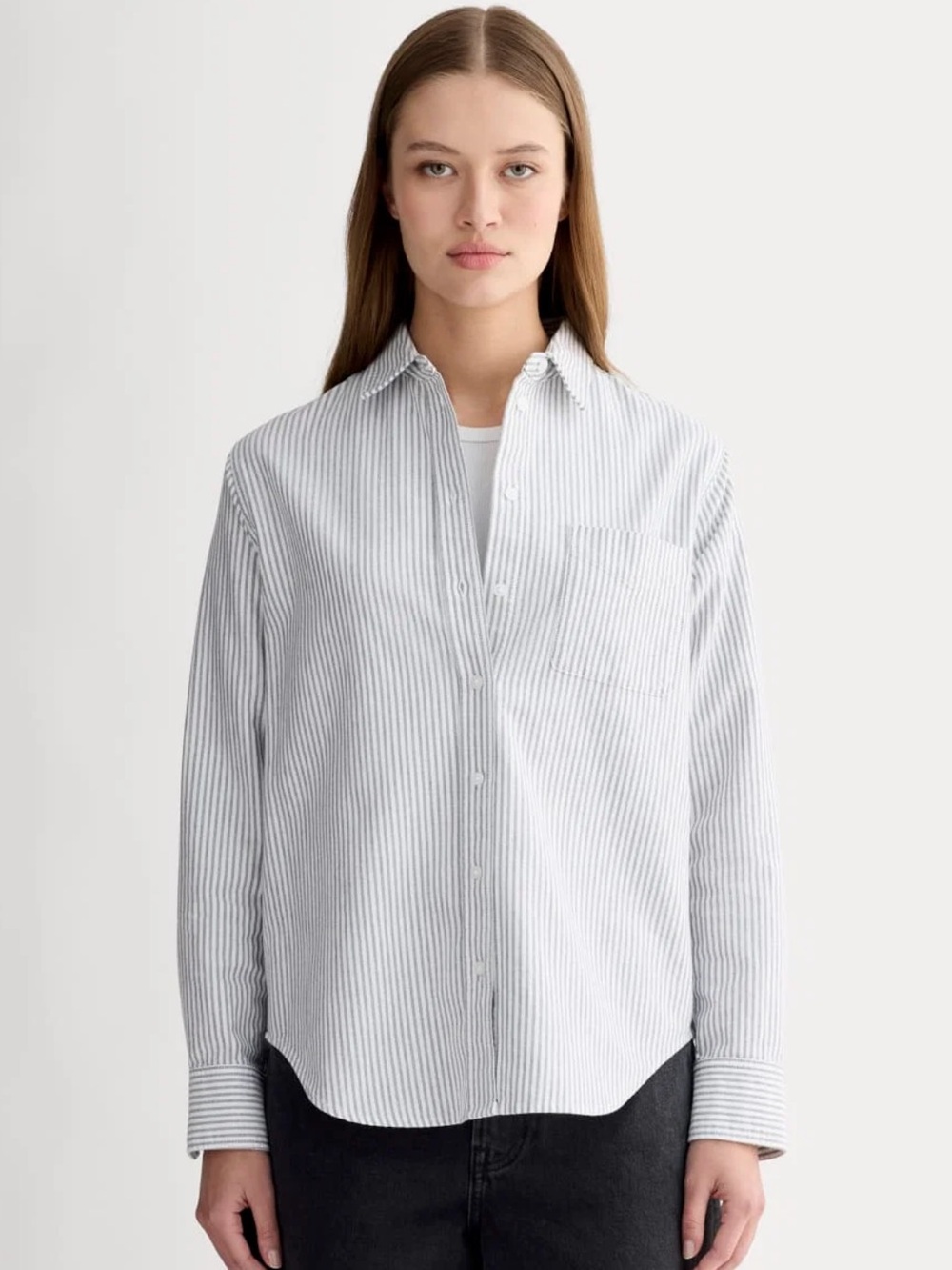 Everlane The Must Have Oxford Shirt in Black/White Size 8